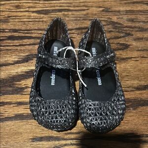 Mini Melissa Black Dress Shoes with Woven Texture